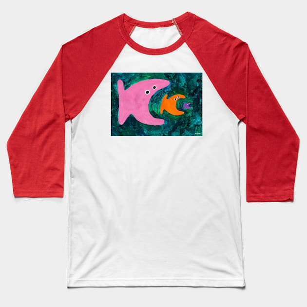 Fish Eat Fish Baseball T-Shirt by drawingintheforest